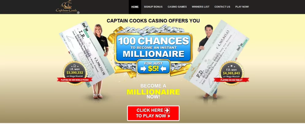 Captaincooks Casino – 100% Bonus bis 100 € auf die zweite Einzahlung, über 550 Slots und Live Casino